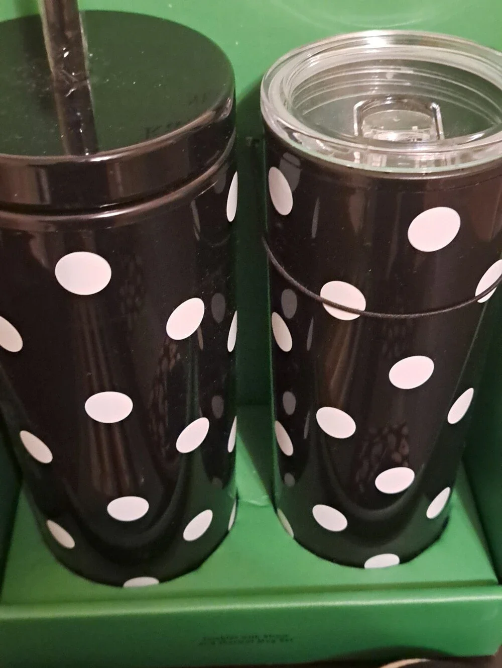 10 pc Kate Spade Black & White Polka Dot Tumbler and Travel Cup Set, socks, pens